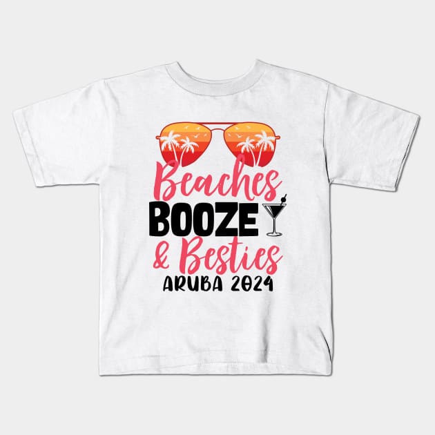 Girls Trip Beaches Booze and Besties Aruba 2024 Kids T-Shirt by RiseInspired